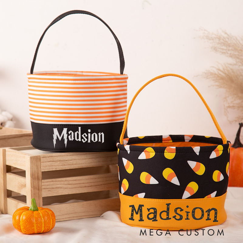 Personalized Trick or Treat Buckets Embroidered Name Halloween Bucket Kids Halloween Basket