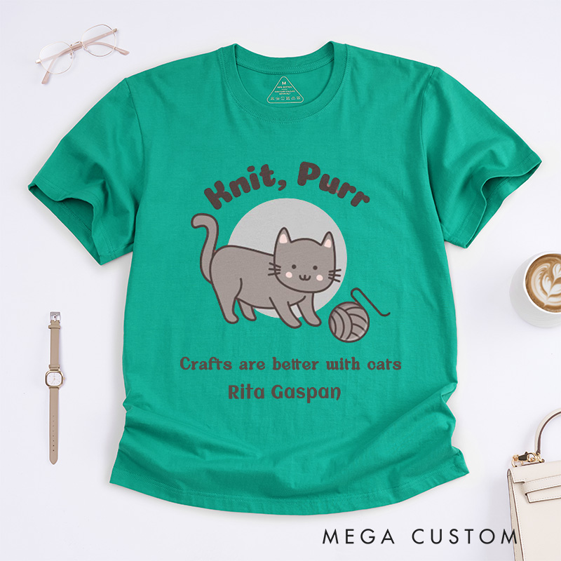 Personalized Funny Knitter Cat Classic T-Shirts Knitting T-Shirt Crafting Shirt Knitter Shirts Crafter Tee