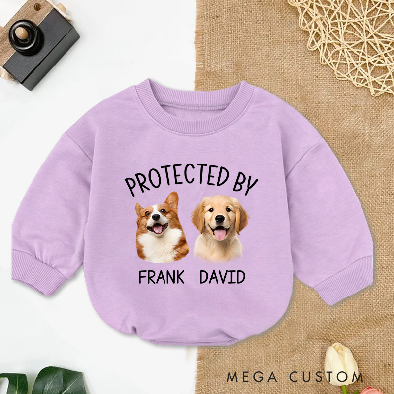 Personalized Protected By Photo Baby Onesie Gift for Baby Tee Cute Dog Gift