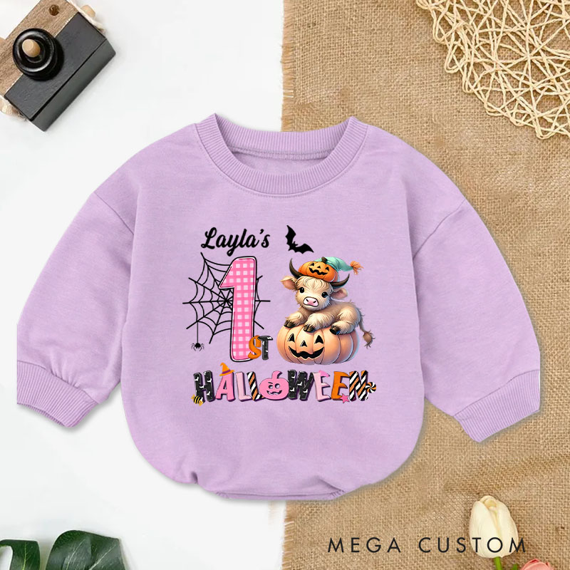 Personalized Spider Web and Pumpkin Design for Baby's First Halloween Celebration Baby Bodysuit Baby Gifts