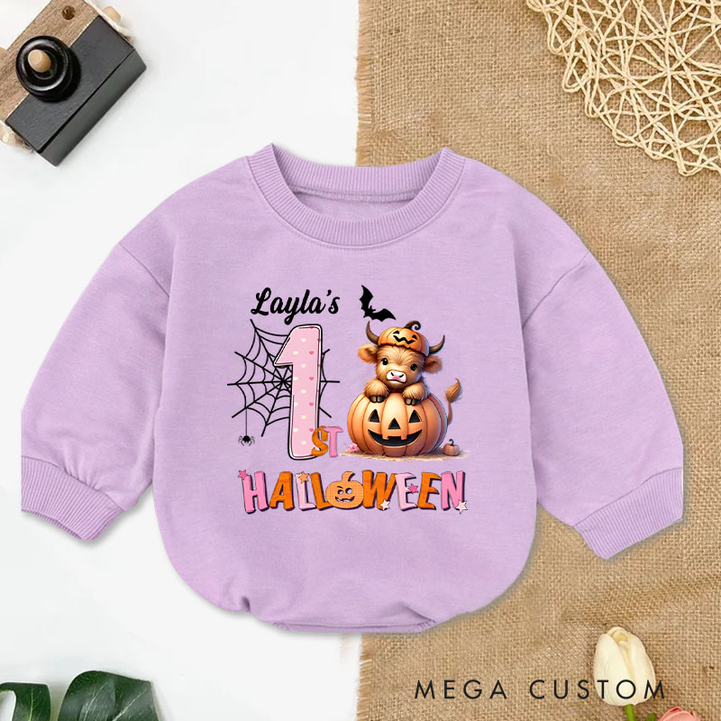 Personalized Spider Web and Pumpkin Design for Baby's First Halloween Celebration Baby Bodysuit Gift for New Baby
