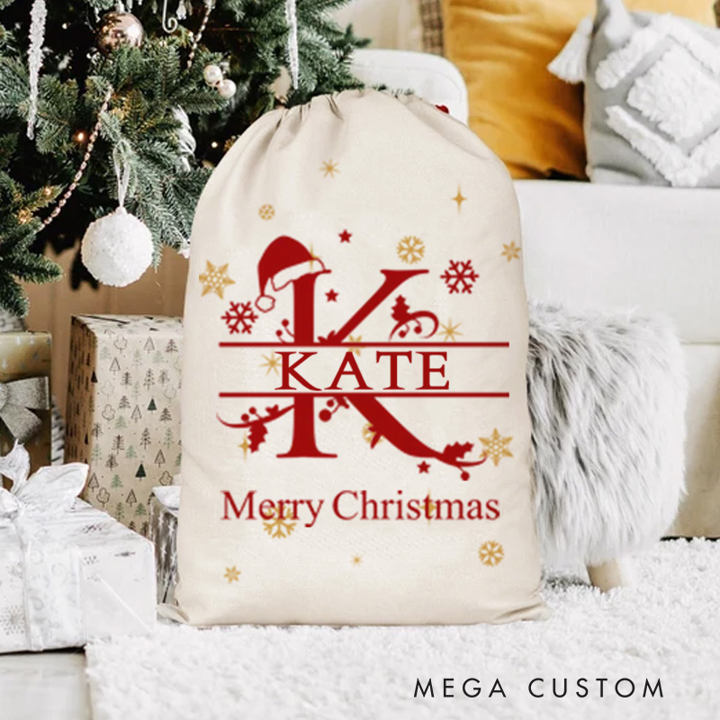 Personalized Christmas Monogram Sack with Name Text and Year Christmas Decor Party