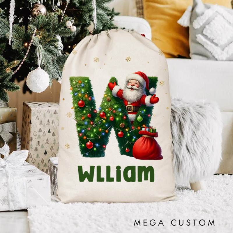 Personalized Cute Elf Christmas Bag with Initial and Name for a Joyful Holiday Celebration