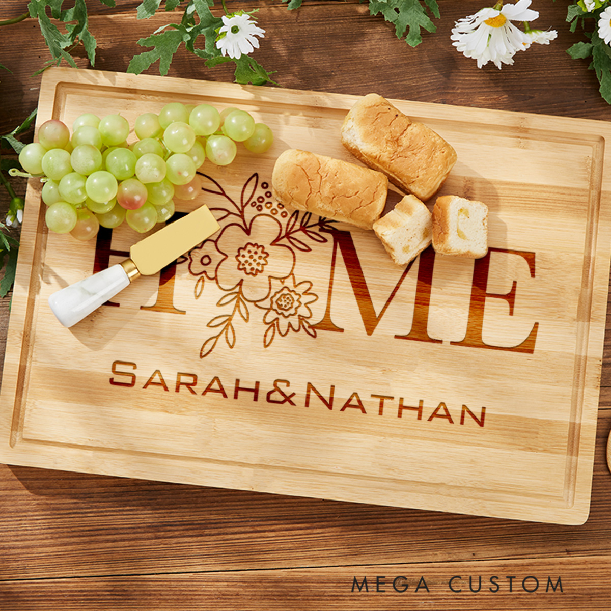Personalized Housewarming Cutting Board Home Floral Design with Custom Names Unique New Home Gift Our First Home Chopping Board For Couple