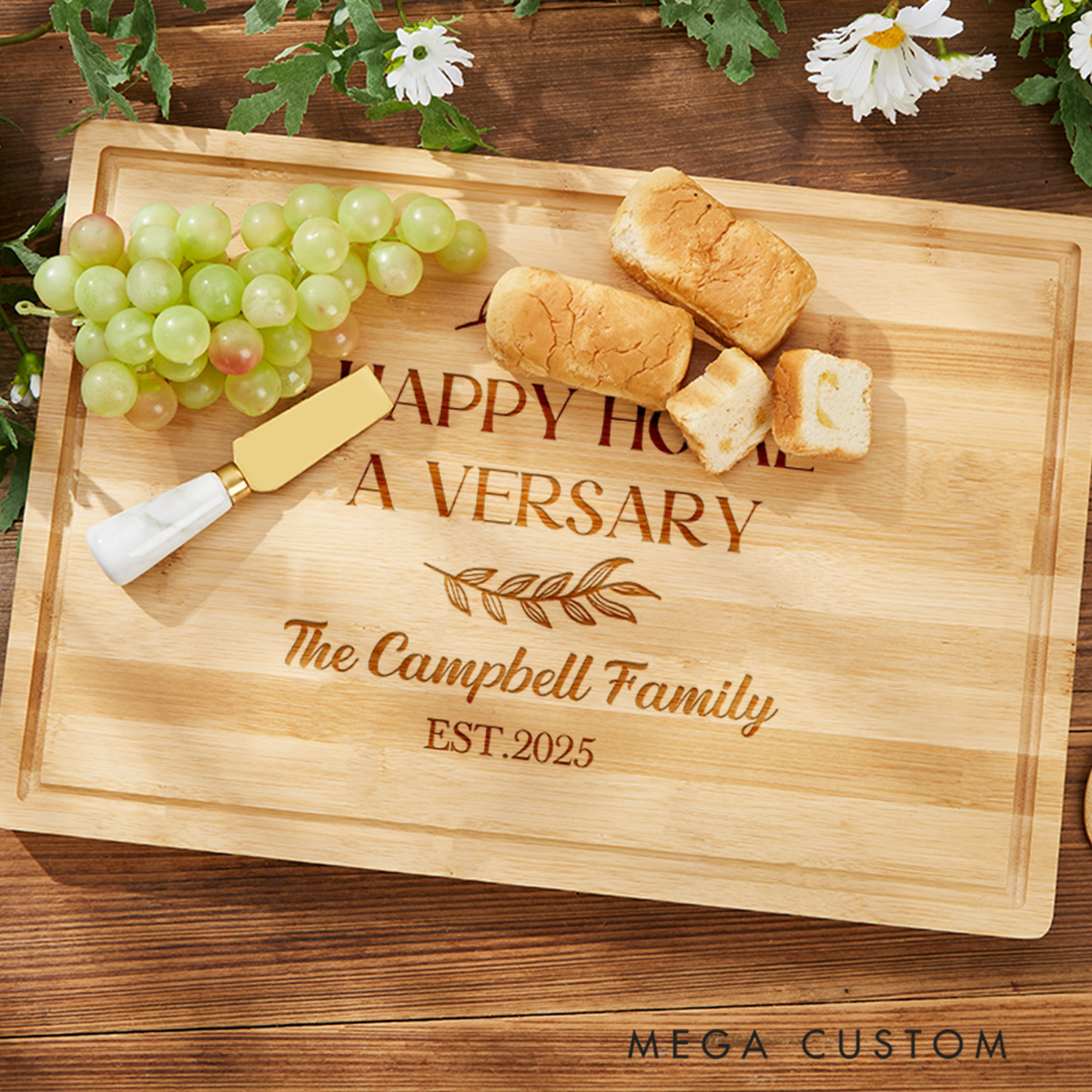 Personalized Cutting Board Custom Engraved Charcuterie Board Bamboo Cheese Board Housewarming Gift Happy Home Anniversary Cutting Board For Family