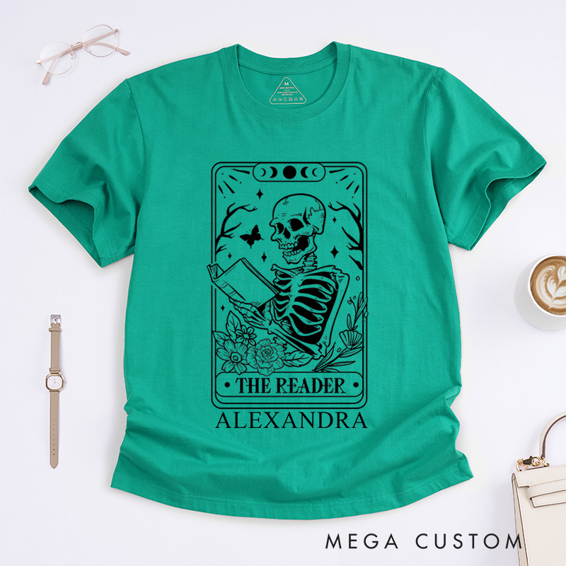 Personalized The Reader Tarot Card Shirt Skeleton Classic T-Shirts Reading Shirt Book Lover Shirt Gift Librarian Shirt Reader Gift