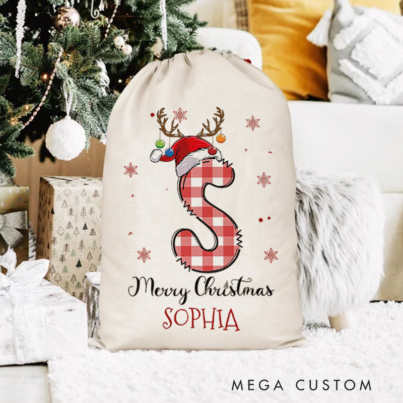 Personalized Santa Sack Drawstring Gifts Bag with Name Merry Christmas Party Favors Gift