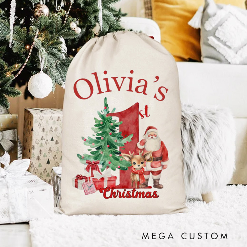 Personalized Santa Christmas Sack Custom Initial Name Christmas Sacks Large Letter Christmas Eve Bag Christmas Gifts Bag