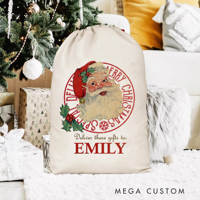 Personalized Santa Sack Drawstring Gifts Bags with Name Merry Christmas Party Favors Gifts