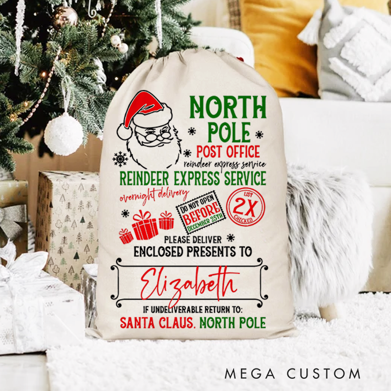 Personalized  Christmas Large Santa Sack Christmas Present Sack Kids Christmas Gift Bag Special Delivery Christmas Santa Clause Holiday Gift Bag Kids