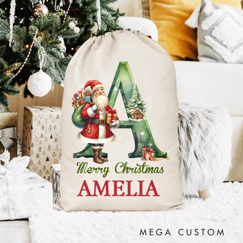 Personalized Santa Claus Christmas Gift Bag with Name Christmas Gift for Boys Girls