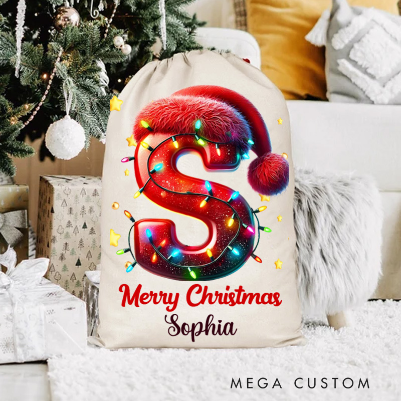 Personalized Initial Christmas Bag with Festive Lights and Custom Name for Joyful Holiday Celebrations Christmas Bag