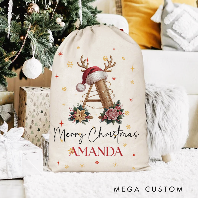 Personalized Christmas Santa Sack Custom Name Gift Bag Monogram Holiday Present Bag for Kids Family Christmas Gift