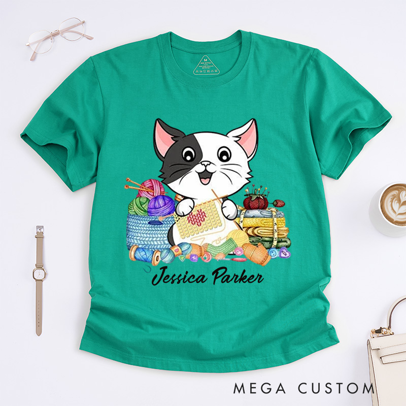 Personalized I Love Knitting And Cat Classic T-Shirts Knit Gift Knitting Gift Knitter Gift Love To Knit Love Knitting Knit Lover