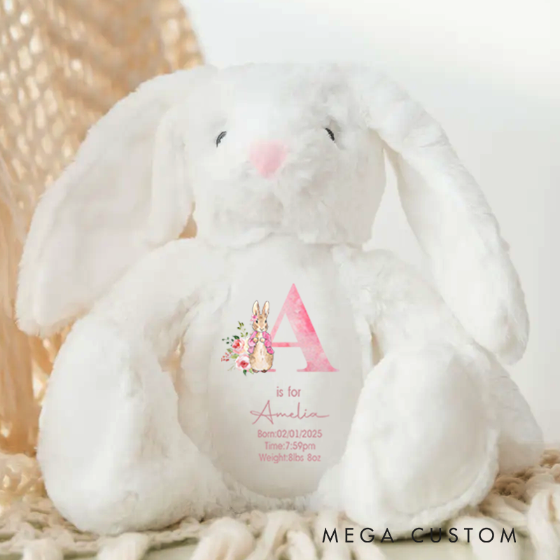 Personalised New Baby Soft Toy Rabbit Birth Announcement Gift Baby Shower Gift