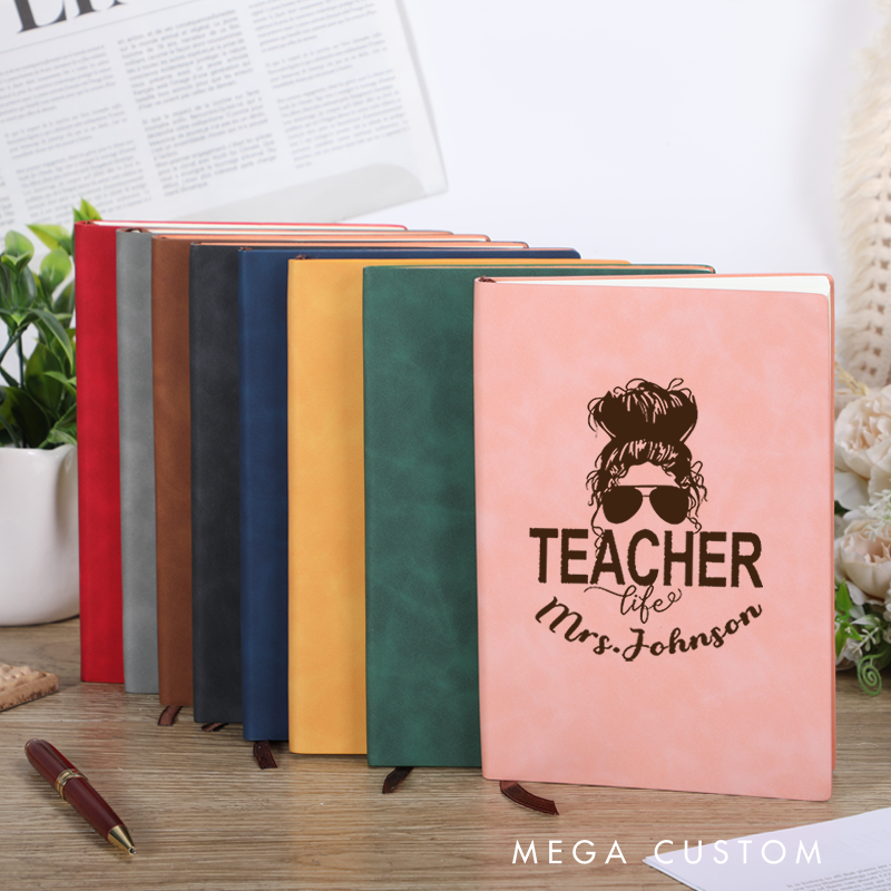 Personalized Leather Notebook for Teacher with a Glasses Teacher Life Leather Journal Teacher Appreciation Gift