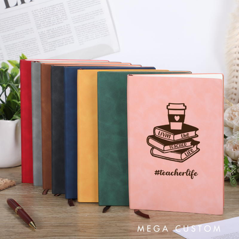 Personalized Leather Notebook for Teacher Living the Teacher Life Leather Journal Teacher Appreciation Gift