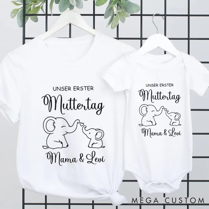 Personalized Unser Erster Mutti Tag Elephant Design Matching Outfit