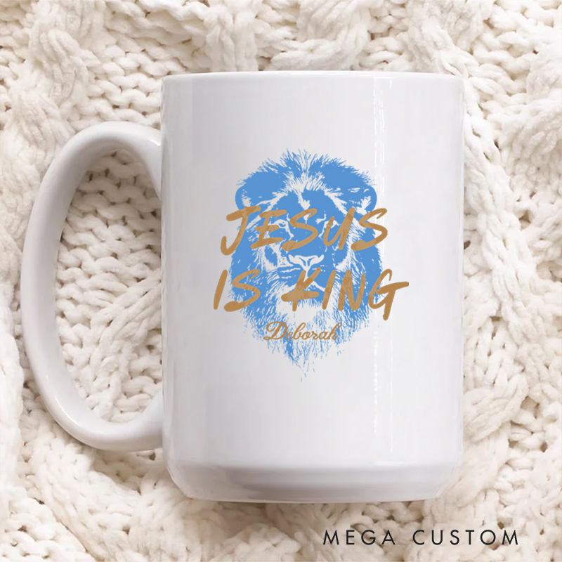 Personalized Jesus Is King Bible Verse Ceramic Mug with Name Christmas Gift for Christians Baptism and Birthday Gift for Christians