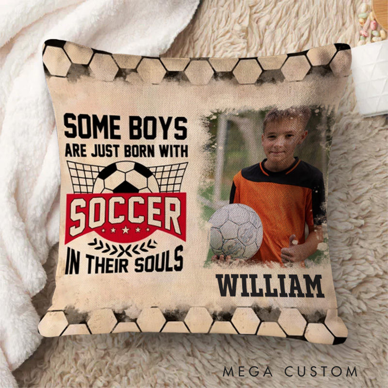 Personalized Soccer Throw Pillow with Custom Photo, Name, and Inspiring Quote