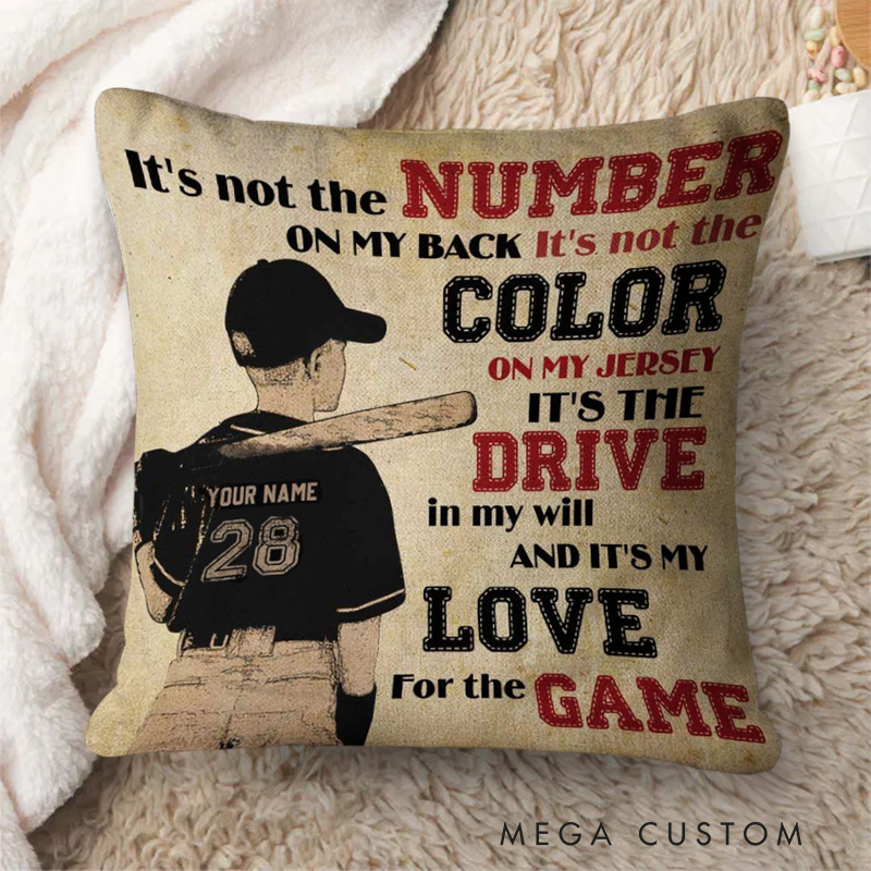 Personalized Baseball Theme Throw Pillow with Custom Name, Number, and Passionate Quote