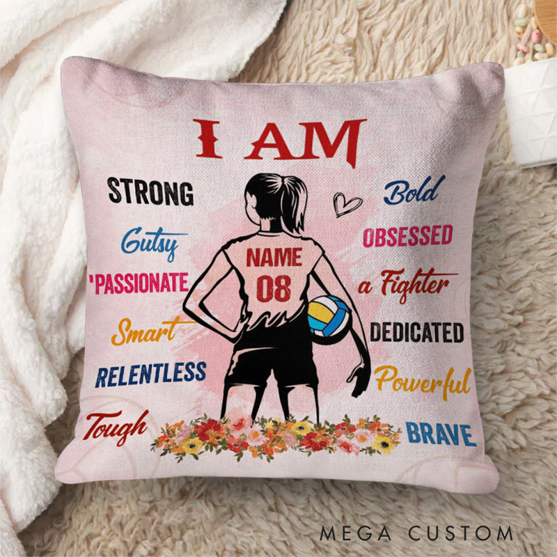 Personalized Volleyball Design Throw Pillow with Custom Name, Number, and Inspirational Words