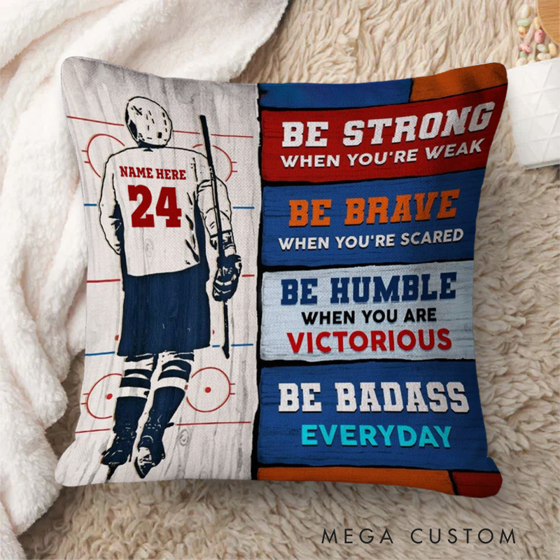 Personalized Ice Hockey Throw Pillow with Custom Name, Number, and Motivational Quotesr