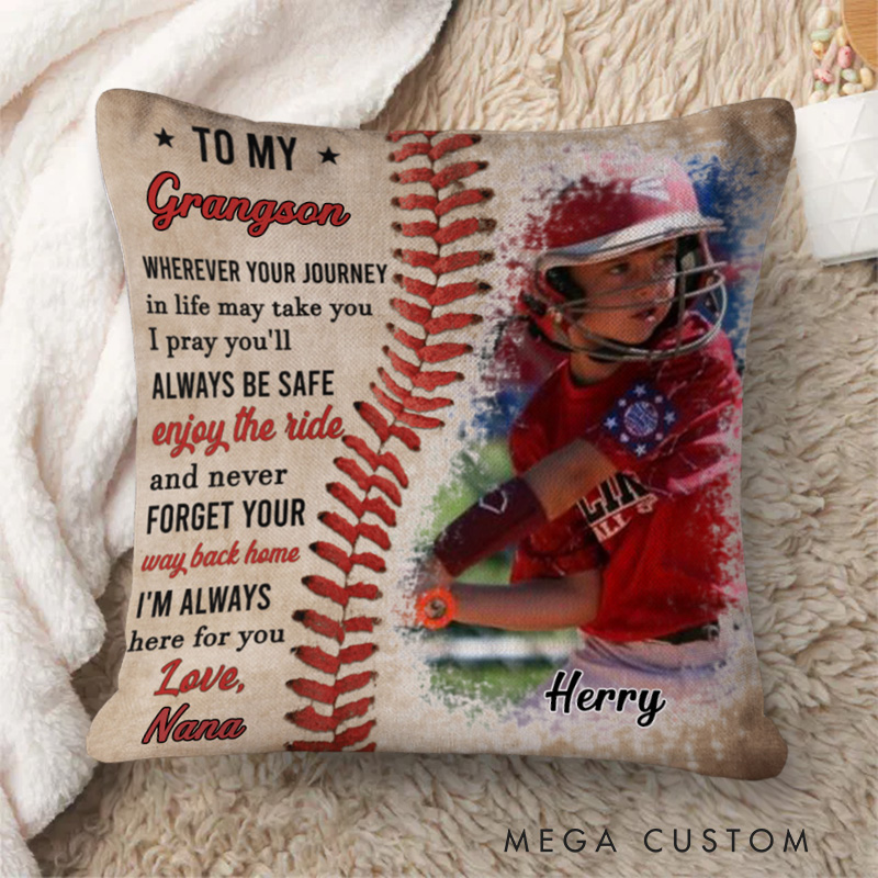 Personalized Baseball Theme Throw Pillow with Custom Photo and Heartfelt Message