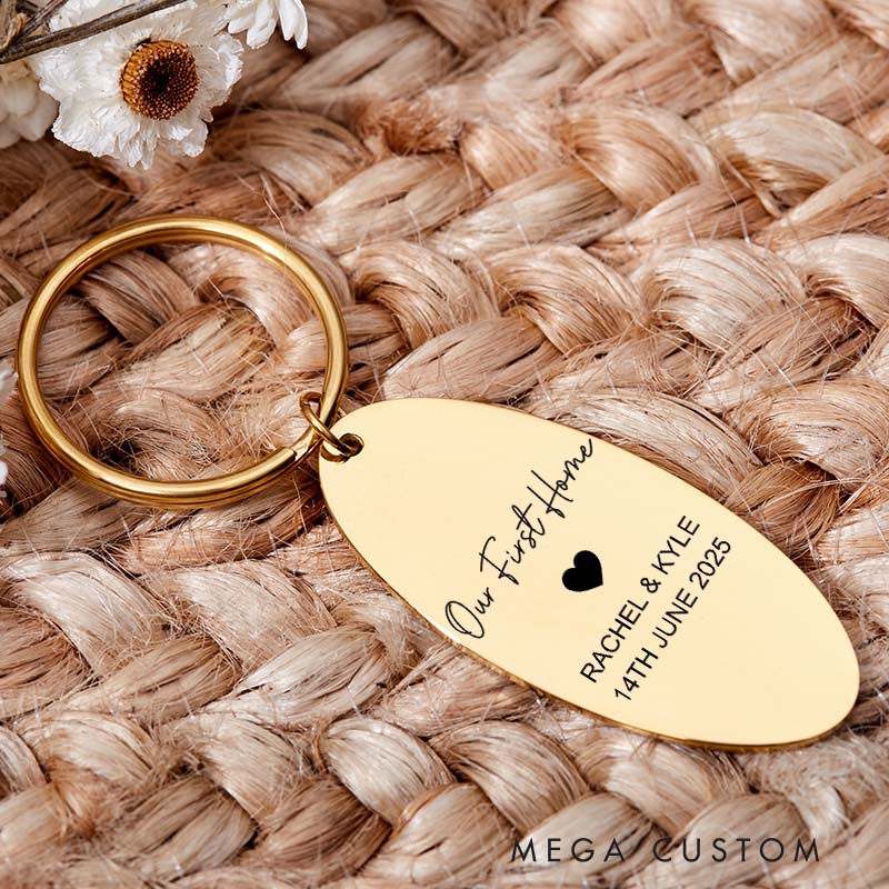 Personalized Our First Home Keyring with Name Engraved New Home Keychain Housewarming Gift His and Hers Couples Keyring Moving in Gift Matching Gift