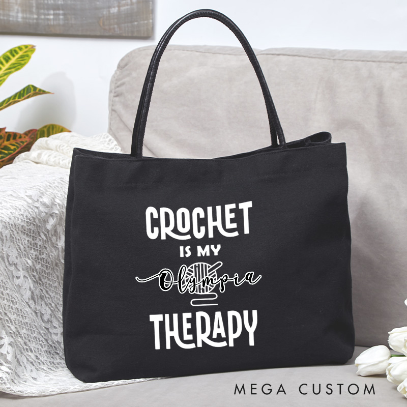 Personalized Crochet Is My Therapy Tote Bag Crocheting Lover Bag Knitting Lover Bag Yarn Lovers Canvas Bag Knitter Gift Crocheter Gift