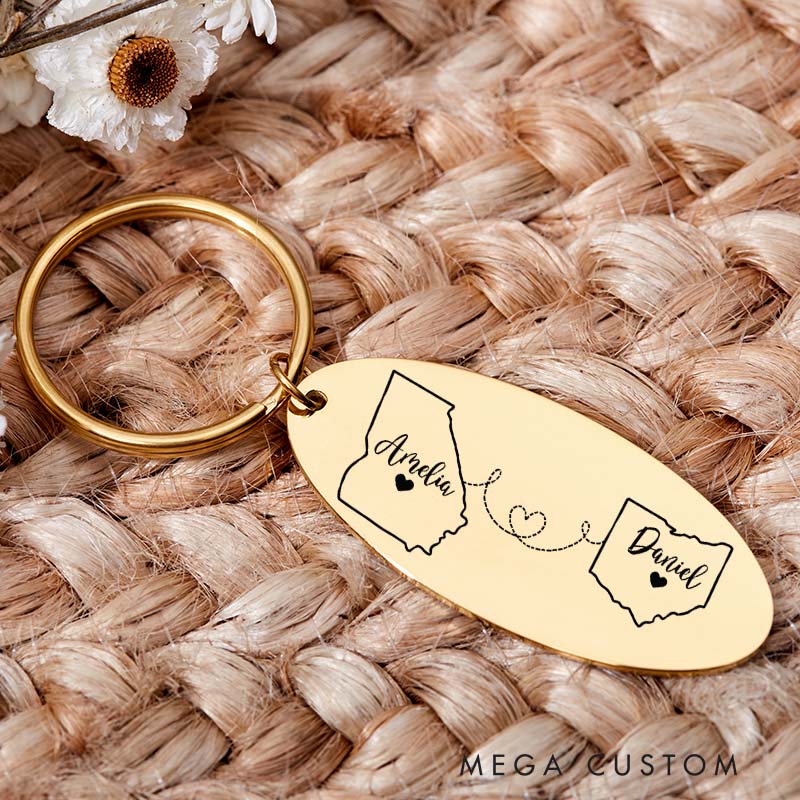 Personalized Country Keychain Housewarming Keychain to Home Keyring State Keychain College Student Moving Housewarming Gift Moving in Present