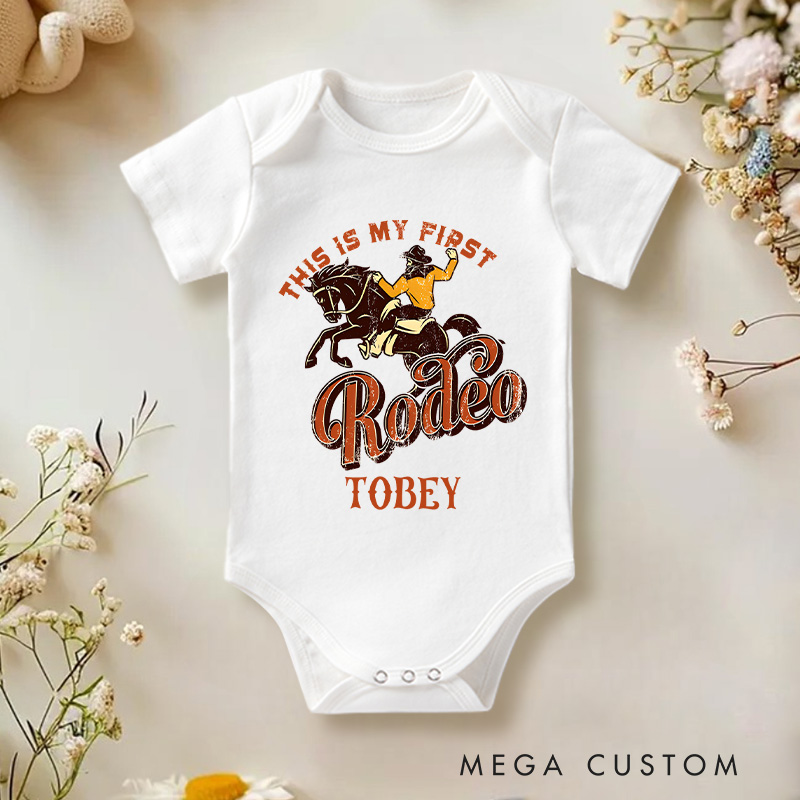 Personalized His Is My First Rodeo Baby Onesie Gifts for New Baby