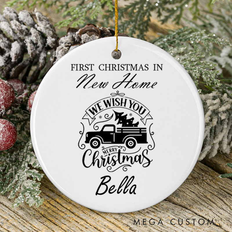 Personalized First Christmas in New Home Ceramic Ornament Personalized Name and Vintage Truck Design Custom Housewarming Gift Christmas Gift