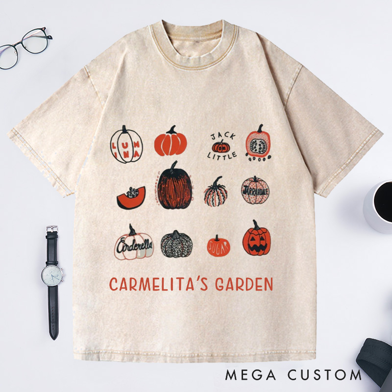 Personalized Pumpkin Washed T-Shirts with Name Halloween Shirt Screen Print Shirt Gardening Lovers Gift Gardener Gift