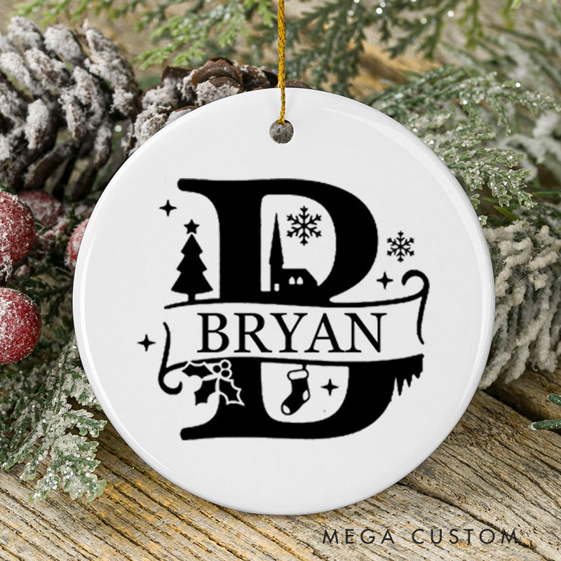 Personalized Christmas Ceramic Ornament for New Home Custom Name and Initial Design Perfect Housewarming Gift Christmas Gift