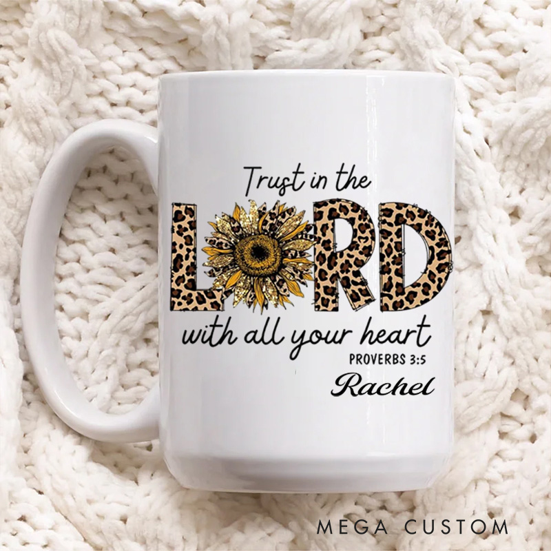 Personalized Trust In the Lord with All Your Heart Leopard Christian Ceramic Mug with Name Religious Gift Birthday Gift for Women
