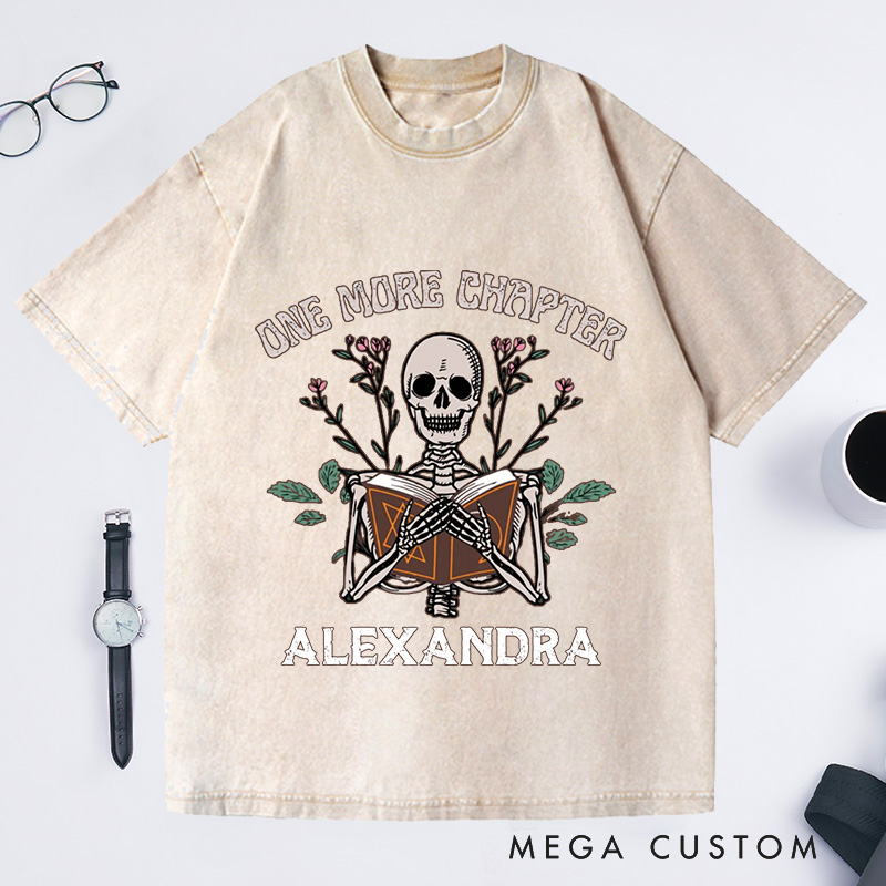Personalized One More Chapter Washed T-Shirts with Name, Funny Reading Shirt Book Tshirt Book Lover Shirt Librarian Tee Gift