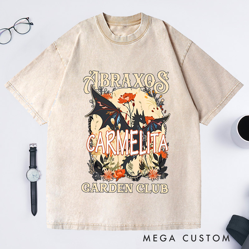 Personalized Garden Club Washed T-Shirts Fantasy Book Lover Shirt Bookish Gift Flower Shirt Dragon Shirt Gardener Gift