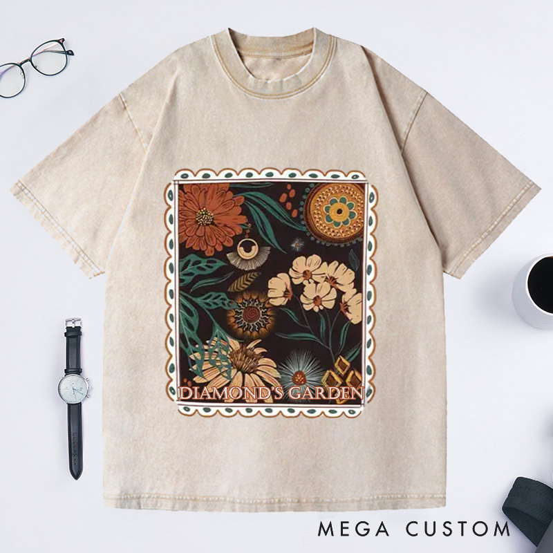 Personalized Boho Floral Cottagecore Washed T-Shirts Fall Flowers Nature Shirt Wildflower Garden Shirt Gift for Flower Lover Gift Plant Lover Gift