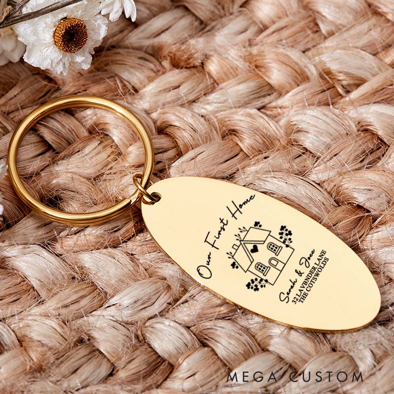 Personalized Our First Home Couples Keyring Engraved House Warming Keychain Moving House Gift New Home Key Ring Gift for Homeowner Housewarming Gift