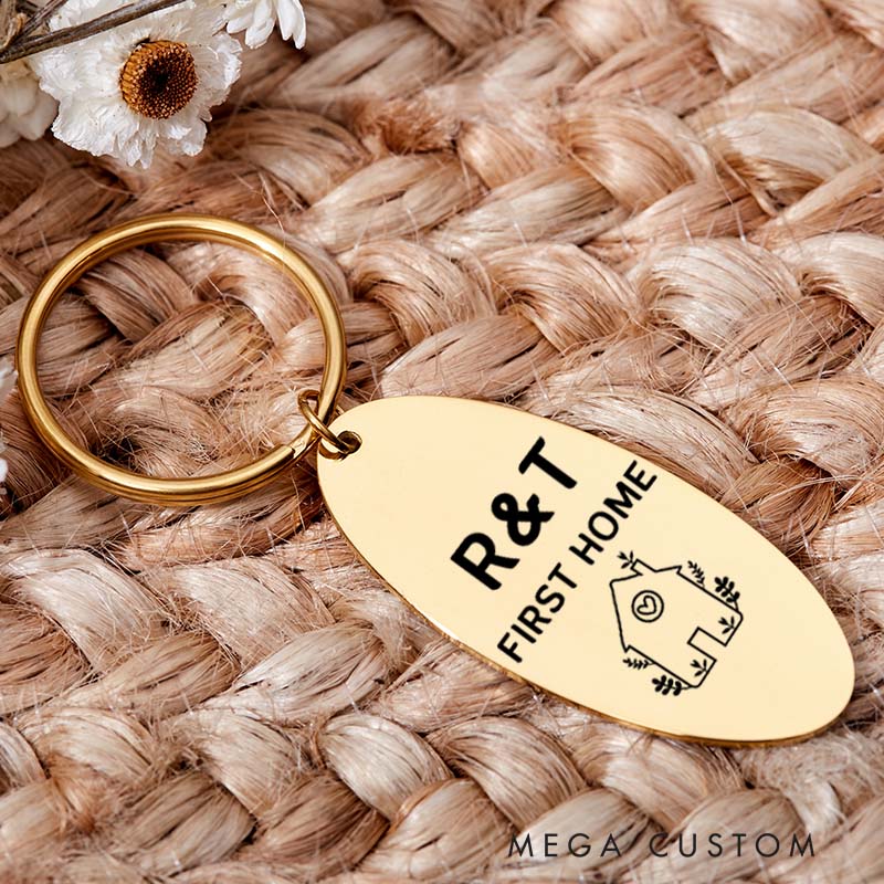 Personalized First Home Couples Keyring Custom House Tag New Home Initial Keychain Housewarming Gift First Home Keyring Moving in Gift Matching Gift