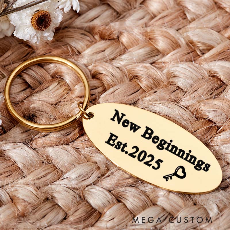 Personalized New Beginnings Keychain Custom House Warming Key Chain New Home Keyrings Moving House Gift for Homeowner First Home Housewarming Gift