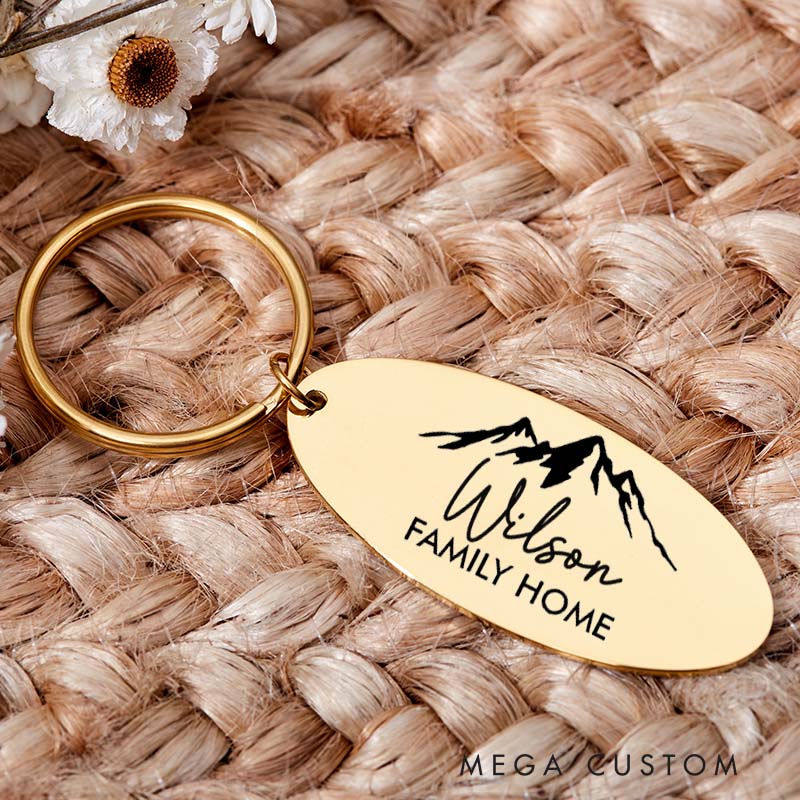 Personalized New Home Keychain with Family Name Engraved House Warming Key Chain First Home Keyring Moving House Gift for Homeowner Housewarming Gift