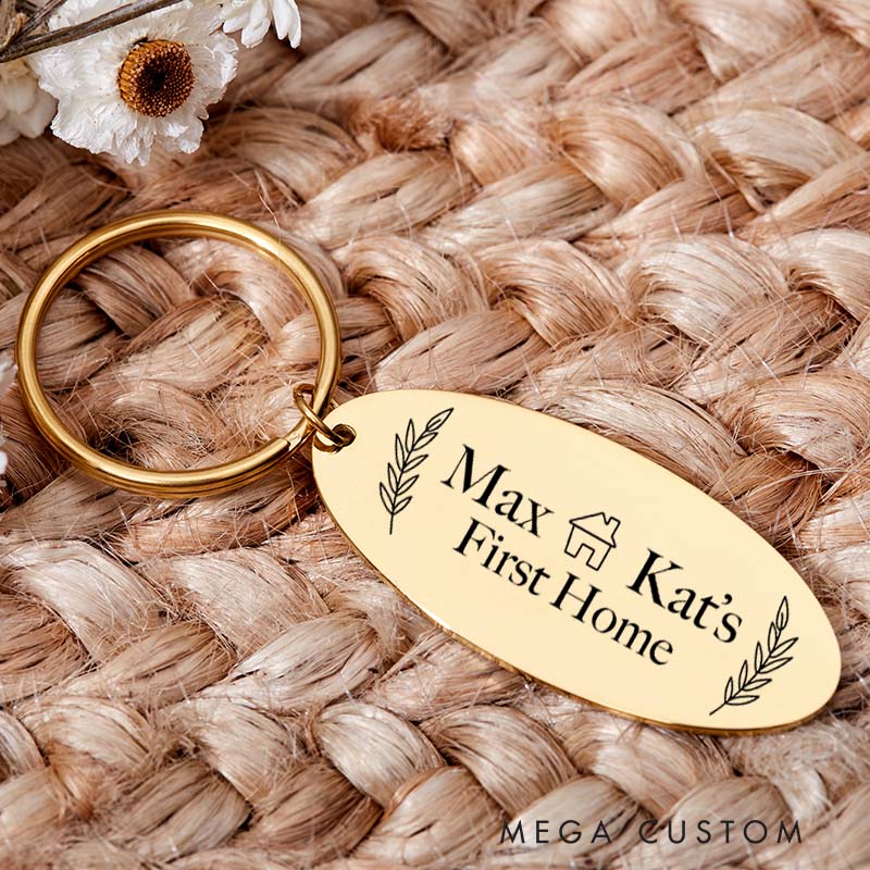 Personalized First Home Couples Keyring House Warming Key Chain Moving House Gift New Home Keyrings His and Hers Keyring Homeowner Housewarming Gift