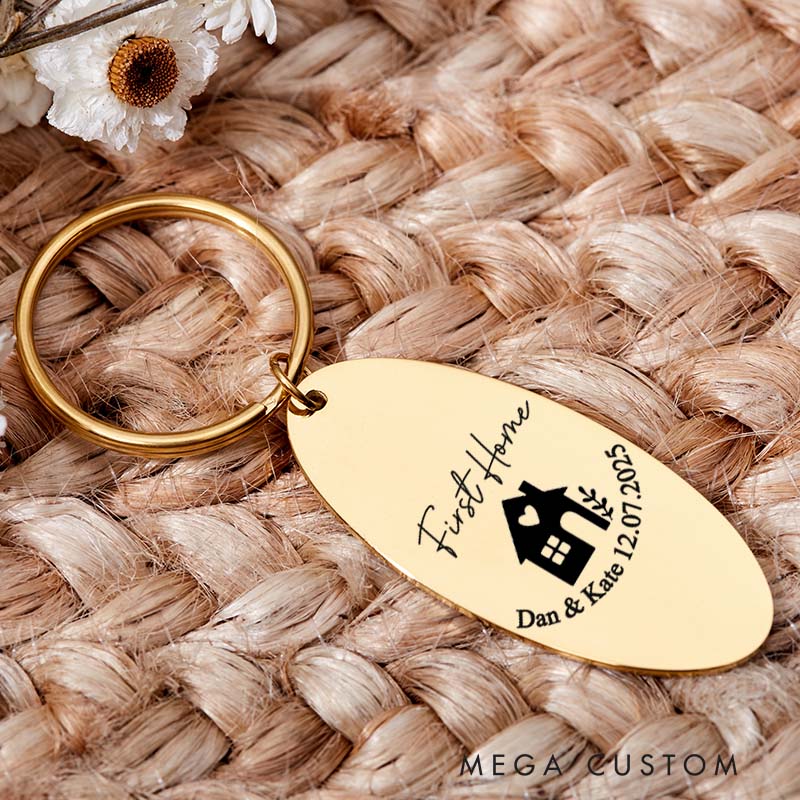 Personalized First Home Couples Keyring with Name His and Hers Keyring House Warming Key Chain Moving House Gift for Homeowner Housewarming Gift