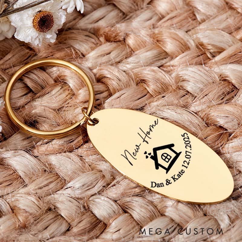 Personalized New Home Couples Keyring with Name and Date House Warming Keychain Moving House Gift His and Hers Keyring Housewarming Gift for Homeowner