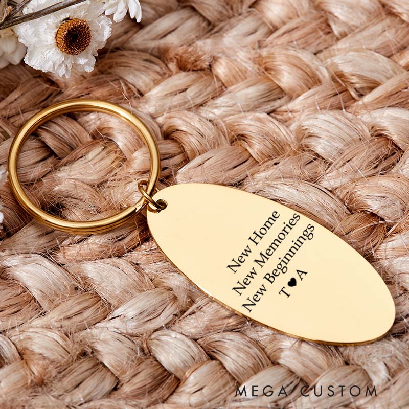Personalized New Home Keychain Engraved New Memories New Beginnings Keyring House Warming Key Chain New House Gift First Home Housewarming Gift