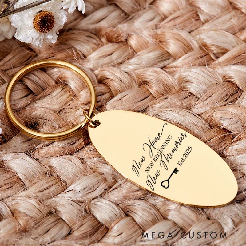 Personalized New Home Keyring Custom New Memories New Beginnings Keychain Housewarming Gift First Home Key Chain New House Gift Moving House Gift 