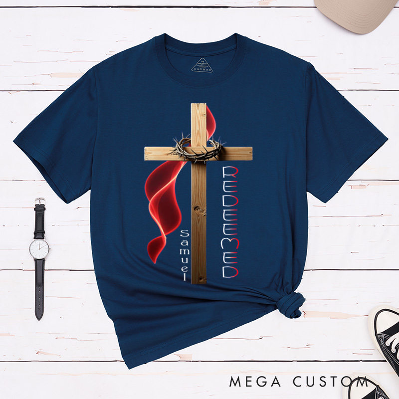 Personalized Redeemed Grace Through Sacrifice Classic T-Shirt with Cross and Thorns Christian Shirt Christmas Easter Gift for Yourself