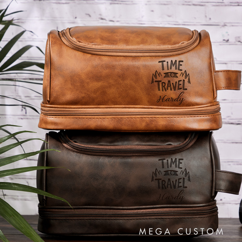 Personalized Time to Travel Toiletry Bag Leather Toiletry Bag Gift for Traveling Lovers Funny Travel Gift for Him